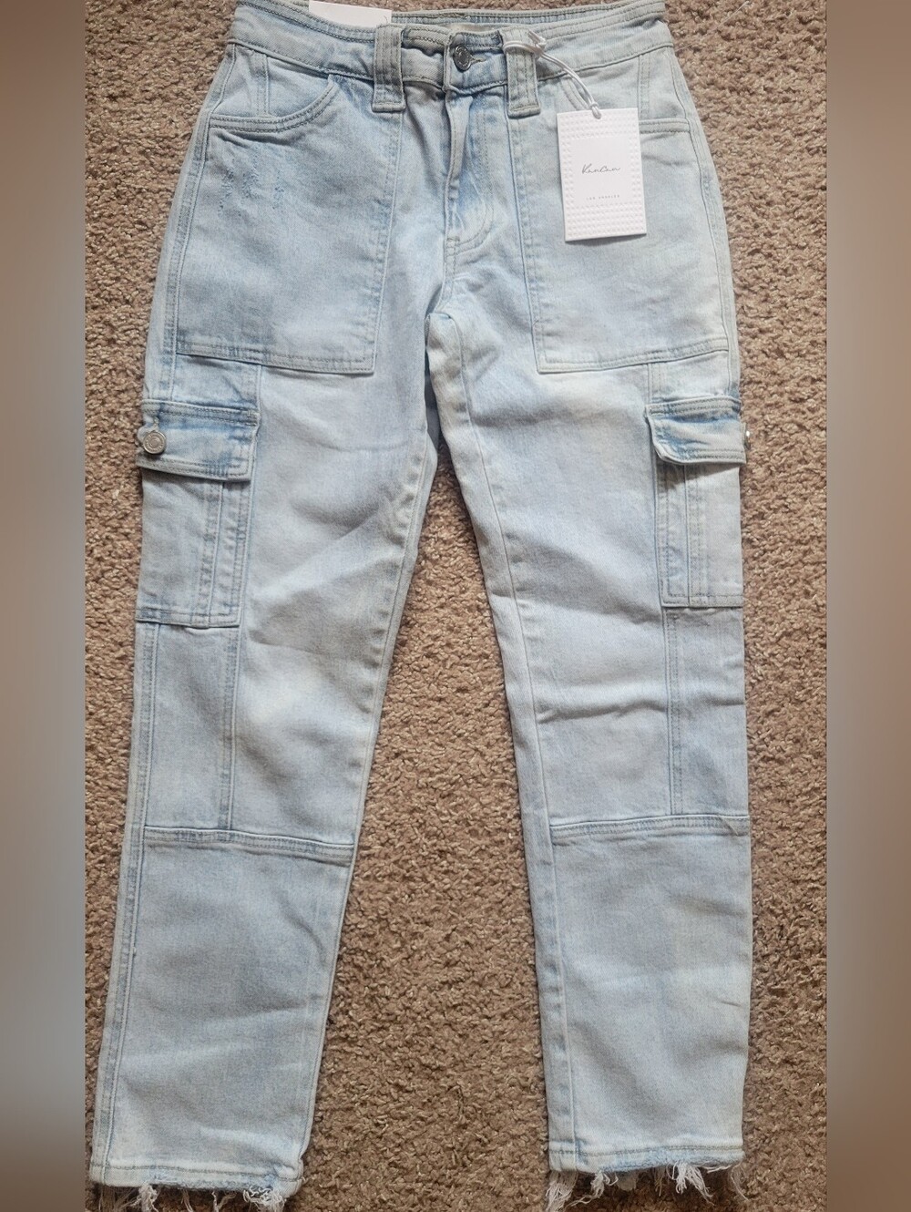 KanCan Light Wash Straight Leg Cargo Jeans
